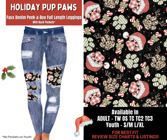 Preorder! Closes 9/24. ETA Dec. Holiday Pup Paws Full Length Faux Denim Peekaboo