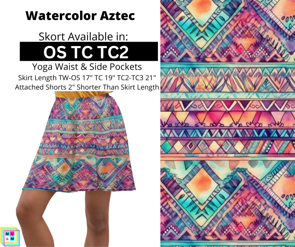 Watercolor Aztec Skort