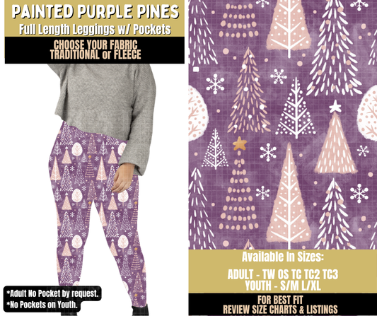 Preorder! Closes 9/9. ETA Dec. Painted Purple Pines Leggings Choose Fleece or Traditional