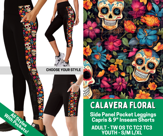 Preorder! Closes 2/18. ETA May. Calavera Floral Combo Side Panel Legging Lengths