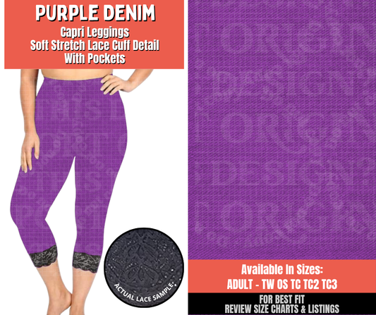 Preorder! Closes 5/18. ETA Aug. Purple Denim Lace Cuff Capris w/ Pockets