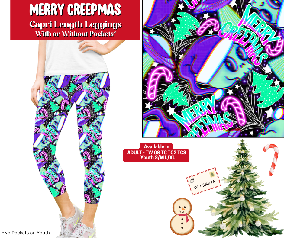 Preorder! Closes 7/17. ETA Sept. Merry Creepmas Capri Length Leggings w/wo Pockets