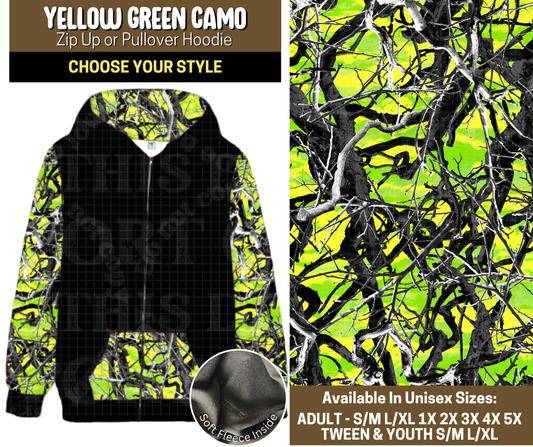Preorder! Closes 9/12. ETA Dec. Yellow Green Camo Zip-Up or Pullover Hoodie