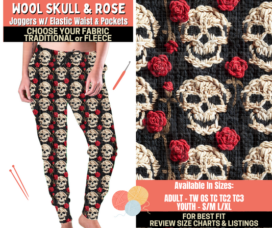 Preorder! Closes 10/1. ETA Dec. Wool Skull & Rose Joggers Choose Fleece or Traditional