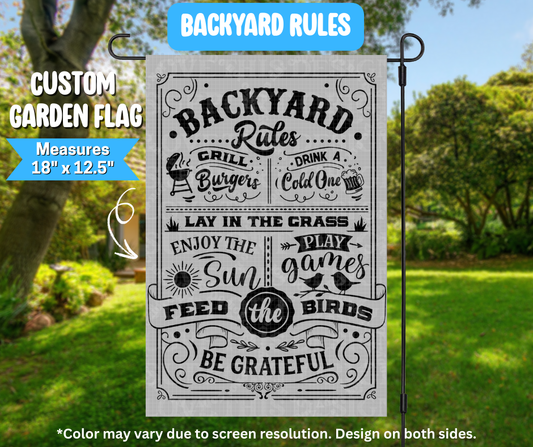 Preorder! Closes 3/9. ETA June. Backyard Rules Garden Flag