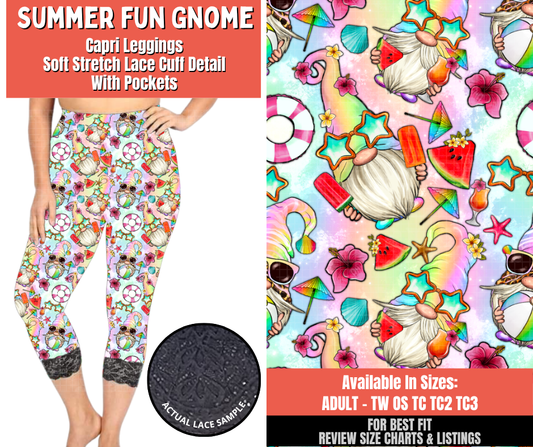 Preorder! Closes 5/18. ETA Aug. Summer Fun Gnomes Lace Cuff Capris w/ Pockets