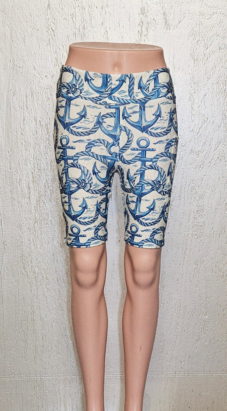Navy Anchors capris, skorts, and bike shorts with pockets