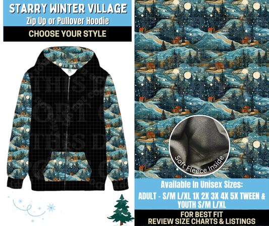 Preorder! Closes 8/28. ETA Nov. Starry Winter Village Zip-Up or Pullover Hoodie