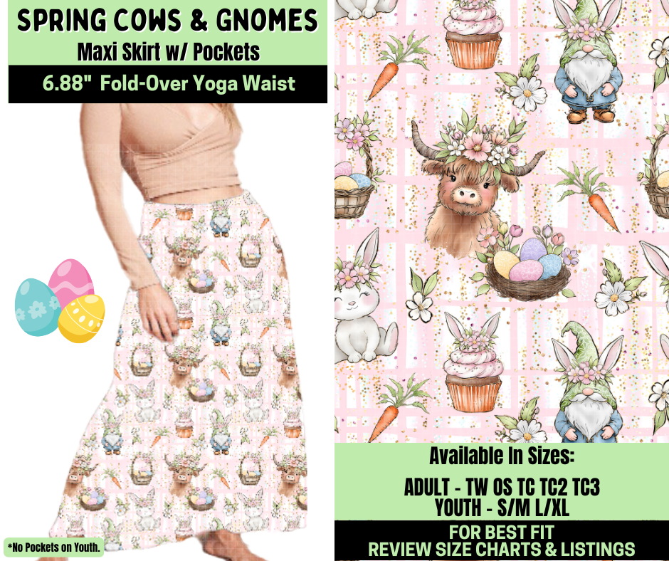Preorder! Closes 1/19. ETA April. Spring Cows & Gnomes Maxi Skirt