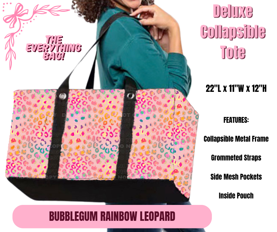 Preorder! Closes 11/27. ETA Feb. Bubblegum Rainbow Leopard Collapsible Tote