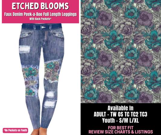 Preorder! Closes 1/1. ETA March. Etched Blooms Full Length Faux Denim Peekaboo