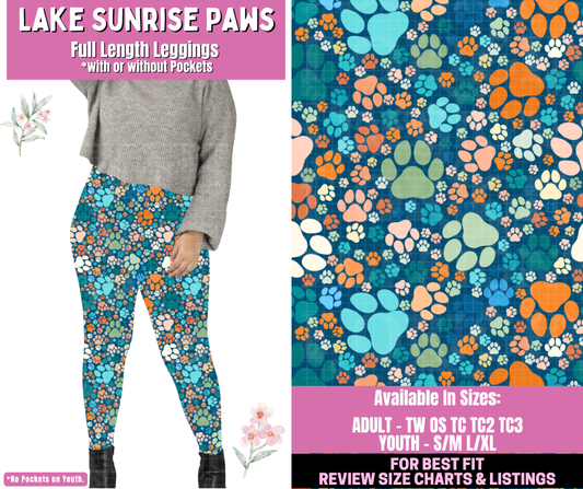 Preorder! Closes 1/12. ETA March. Lake Sunrise Paws Full Length Leggings w/wo Pockets
