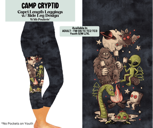 Preorder! Closes 6/19. ETA Sept. Camp Cryptid Capri Leggings w/ Side Leg Designs
