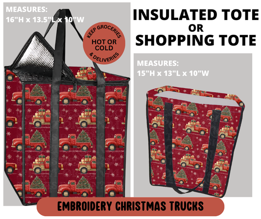 Preorder! Closes 9/11. ETA Dec. Embroidery Christmas Trucks Shopping & Insulated Tote
