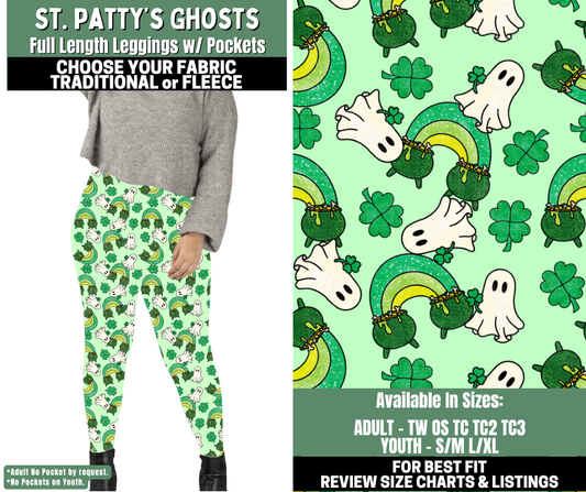 Preorder! Closes 12/4. ETA Feb. St. Patty's Ghosts Leggings Choose Fleece or Traditional
