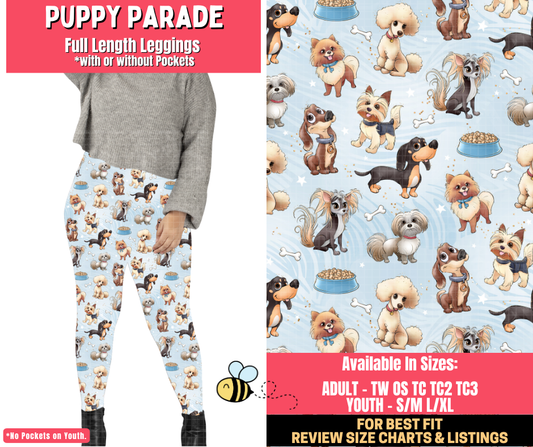 Preorder! Closes 1/28. ETA April. Puppy Parade Full Length Leggings w/wo Pockets