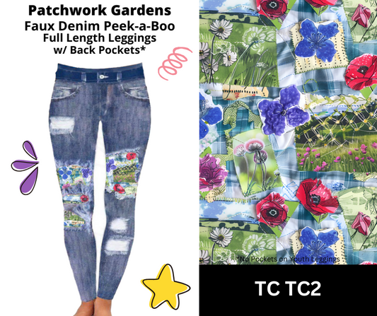 Patchwork Gardens Faux Denim Full Length Peekaboo Leggings
