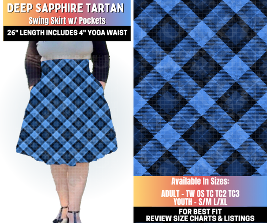Preorder! Closes 10/15. ETA Jan. Deep Sapphire Tartan Swing Skirt