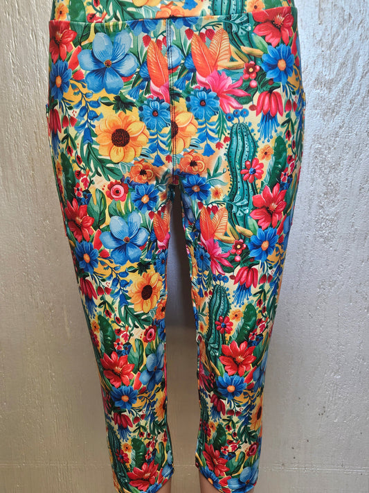Fiesta Floral Cactus capris and bike shorts with pockets