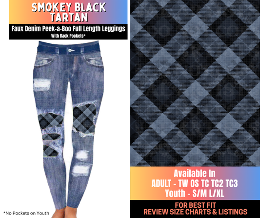 Preorder! Closes 10/15. ETA Jan. Smokey Black Tartan Full Length Faux Denim Peekaboo
