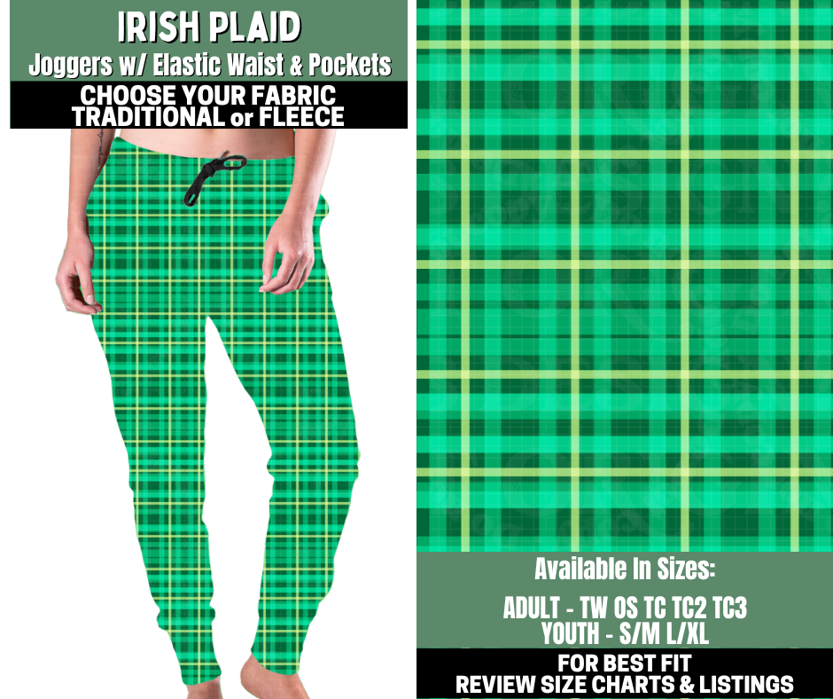 Preorder! Closes 12/4. ETA Feb. Irish Plaid Joggers Choose Fleece or Traditional