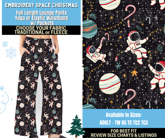 Preorder! Closes 8/28. ETA Nov. Embroidery Space Christmas Lounge Pants Choose Fleece or Traditional