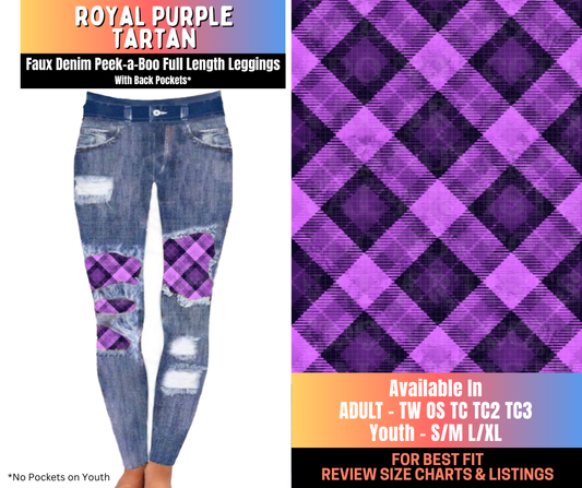 Preorder! Closes 10/15. ETA Jan. Royal Purple Tartan Full Length Faux Denim Peekaboo