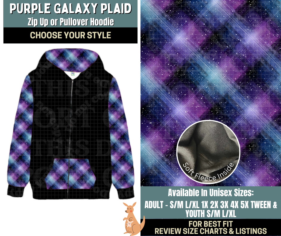 Preorder! Closes 10/2. ETA Dec. Purple Galaxy Plaid Zip-Up or Pullover Hoodie