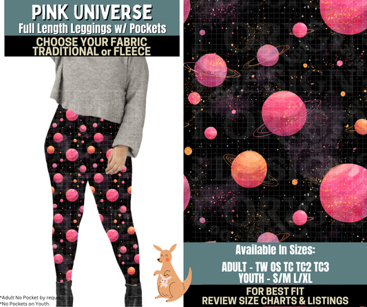 Preorder! Closes 10/2. ETA Dec. Pink Universe Leggings Choose Fleece or Traditional