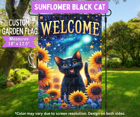 Preorder! Closes 5/11. ETA August. Sunflower Black Cat Garden Flag