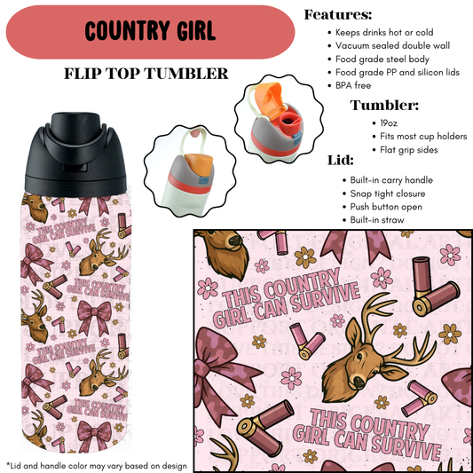 Preorder! Closes 9/18. ETA Dec. Country Girl Flip Top Tumbler