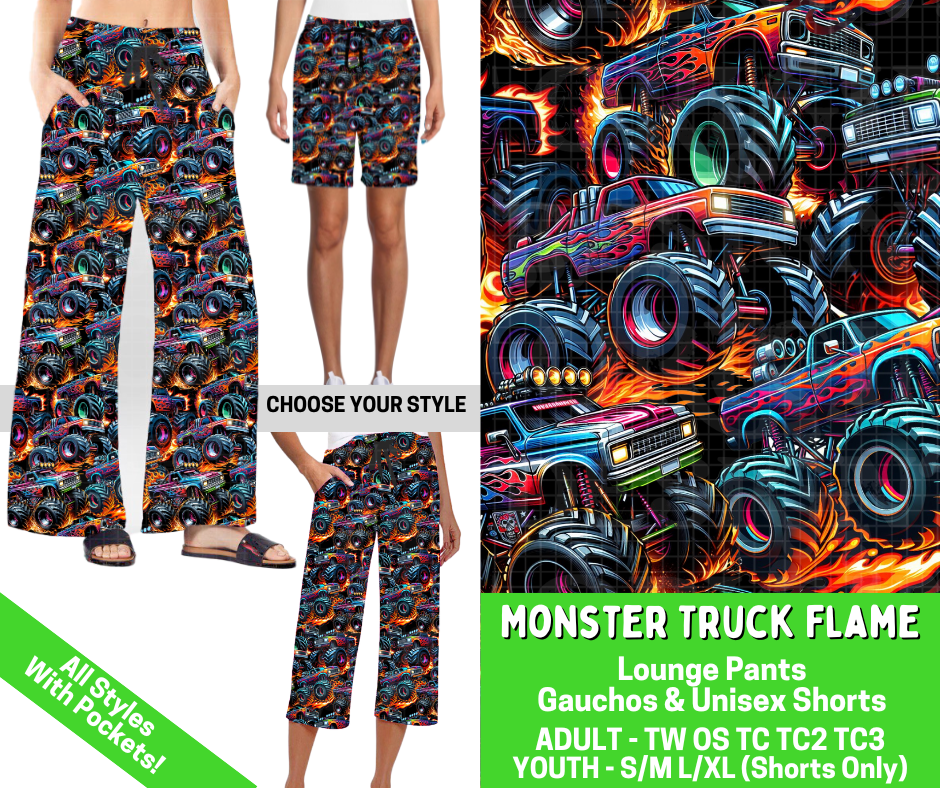Preorder! Closes 2/25. ETA May. Monster Truck Flame Combo Lounge Lengths