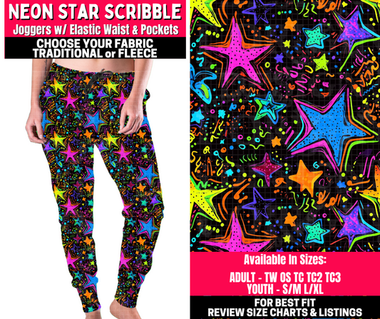 Preorder! Closes 10/23. ETA Jan. Neon Star Scribble Joggers Choose Fleece or Traditional