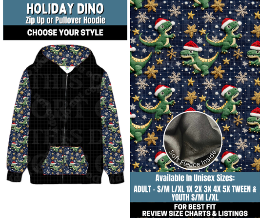 Preorder! Closes 10/13. ETA Jan. Holiday Dino Zip-Up or Pullover Hoodie
