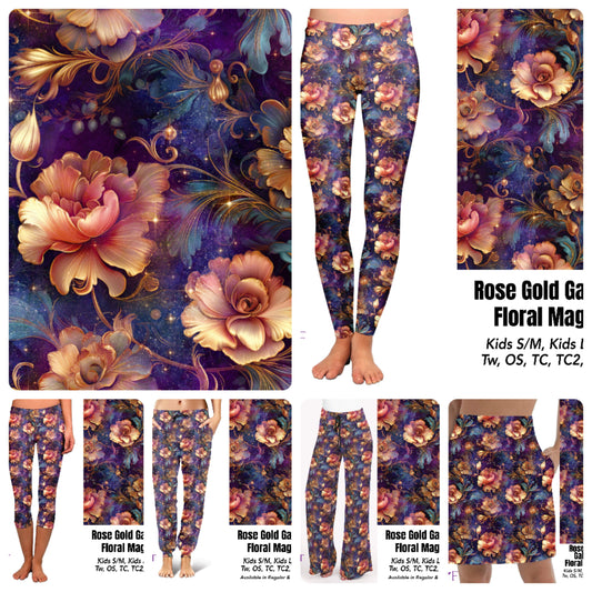 Rose gold floral magic leggings, capris and skorts