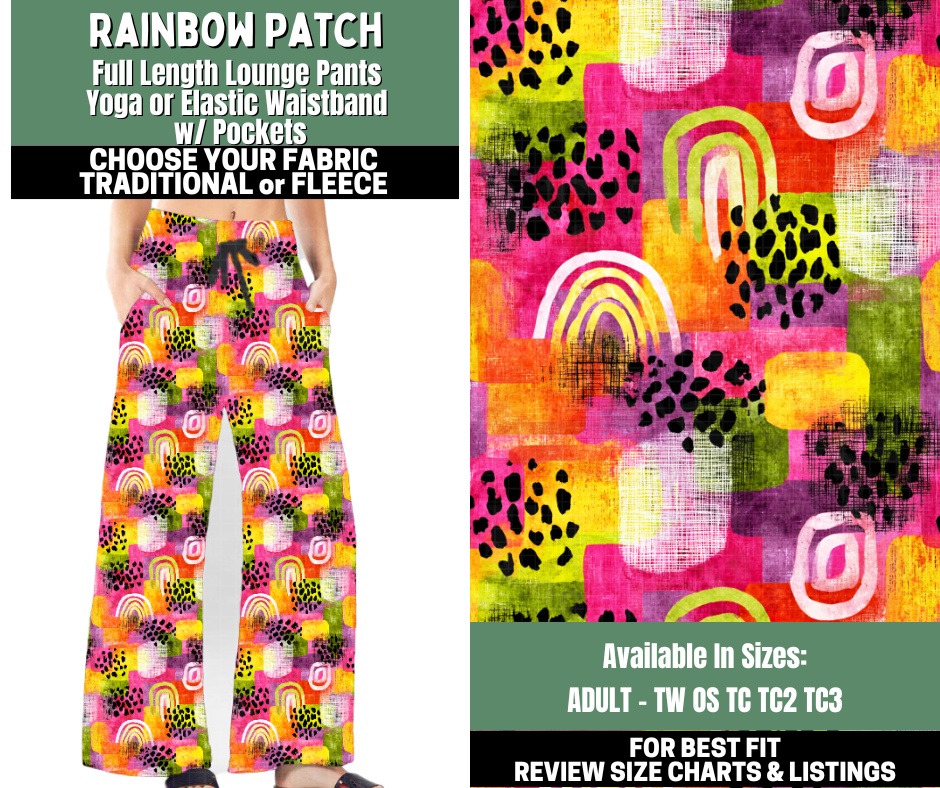 Preorder! Closes 12/4. ETA Feb. Rainbow Patch Lounge Pants Choose Fleece or Traditional