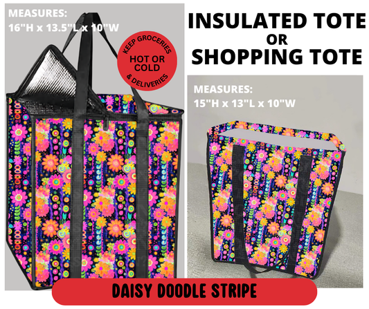 Preorder! Closes 3/23. ETA June. Daisy Doodle Stripe Shopping & Insulated Tote