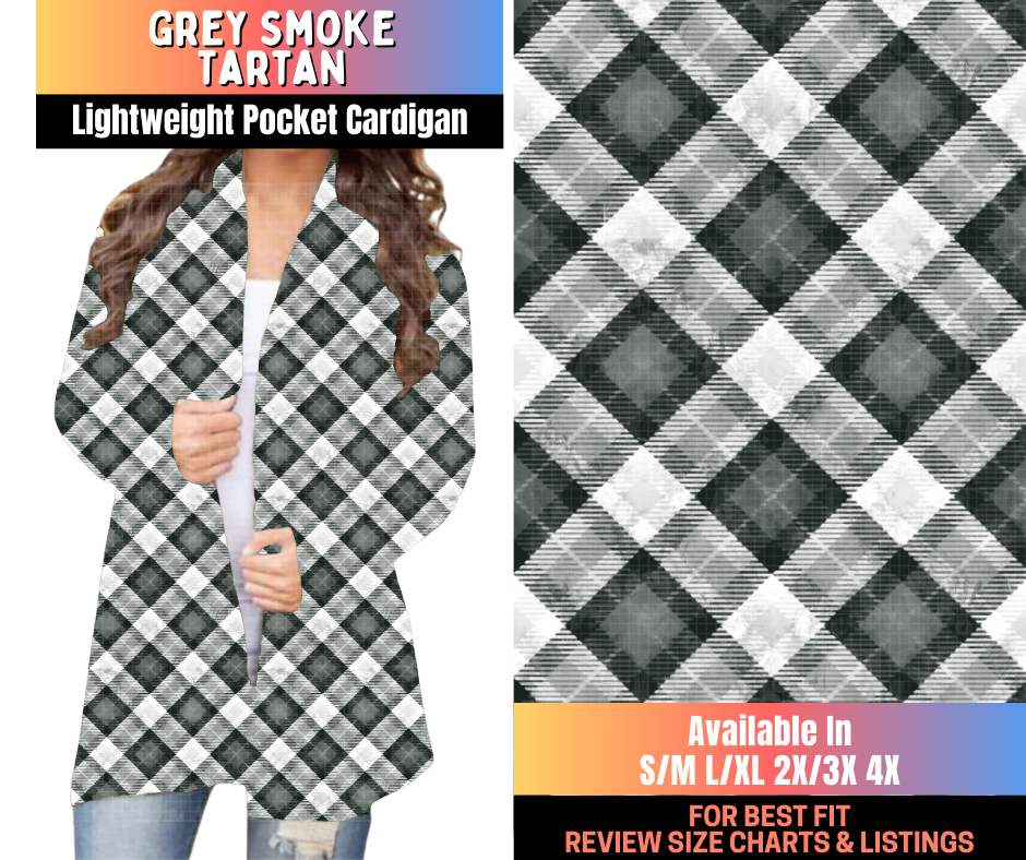 Preorder! Closes 10/15. ETA Jan. Grey Smoke Tartan Pocket Cardigan