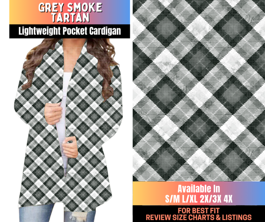 Preorder! Closes 10/15. ETA Jan. Grey Smoke Tartan Pocket Cardigan