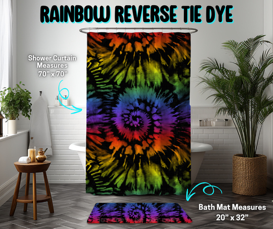 Preorder! Closes 3/26. ETA June. Rainbow Reverse Tie Dye Custom Shower Curtain and/or Bath Mat