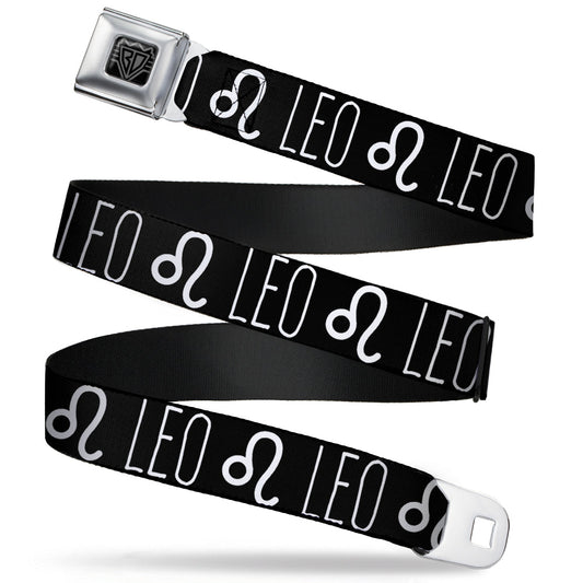BD Wings Logo CLOSE-UP Full Color Black Silver Seatbelt Belt - Zodiac LEO/Symbol Black/White Webbing