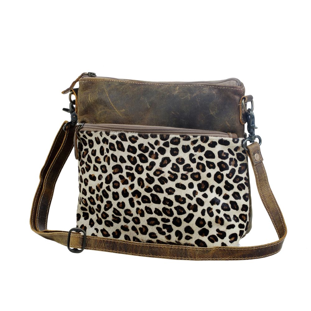 Myra Feline Hairon Leather Crossbody Bag Suede Finish, Leopard Print Front, Adjustable Strap for Everyday Chic