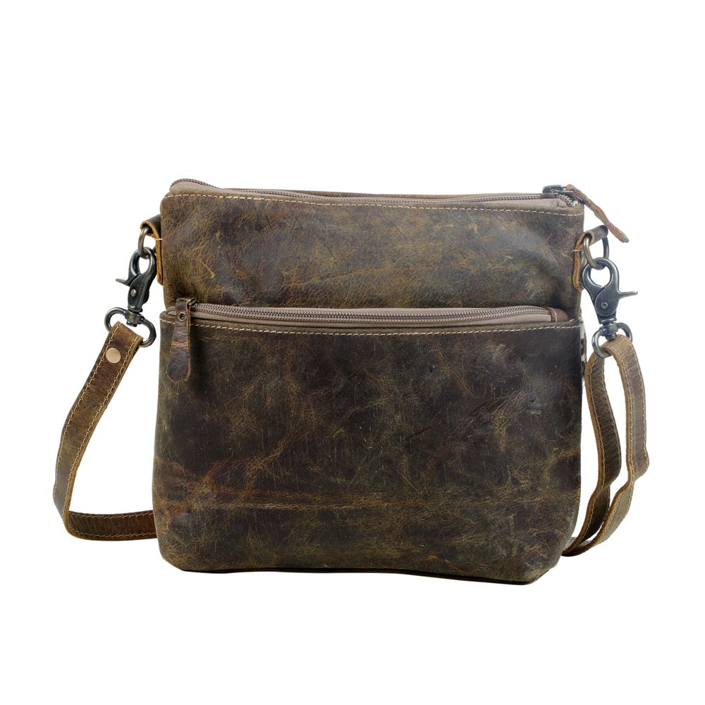 Myra Feline Hairon Leather Crossbody Bag Suede Finish, Leopard Print Front, Adjustable Strap for Everyday Chic