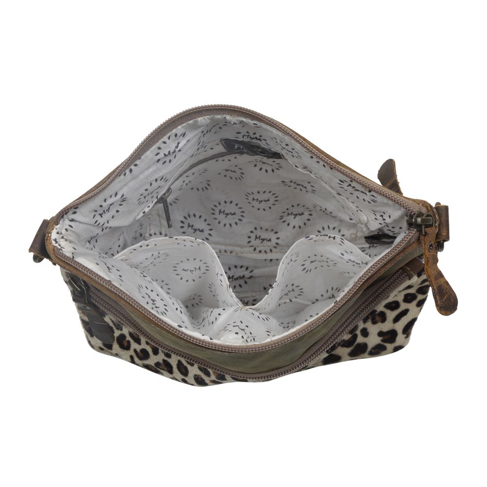 Myra Feline Hairon Leather Crossbody Bag Suede Finish, Leopard Print Front, Adjustable Strap for Everyday Chic