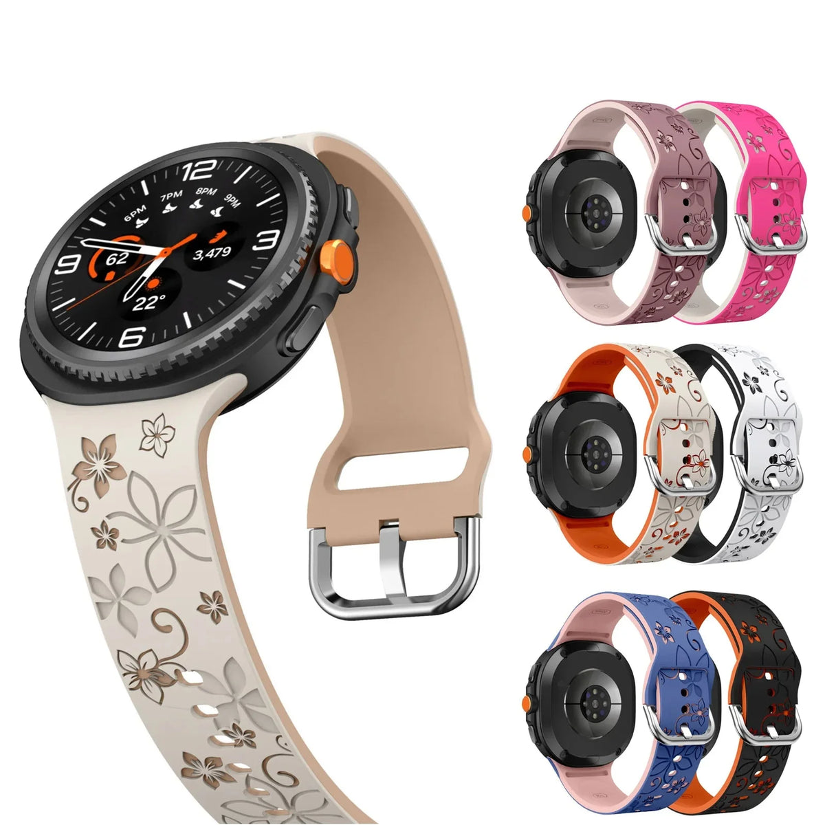 Samsung Galaxy Watch 7, 6, 5, 4 & FE 20mm Floral Silicone Band