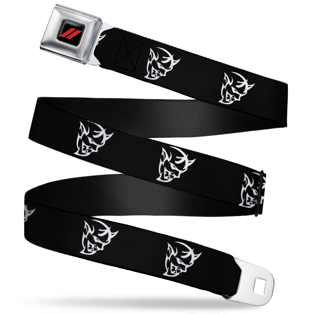 Dodge Rhombus Icon Full Color Black Red Seatbelt Belt - Dodge Demon Icon Black/White Webbing