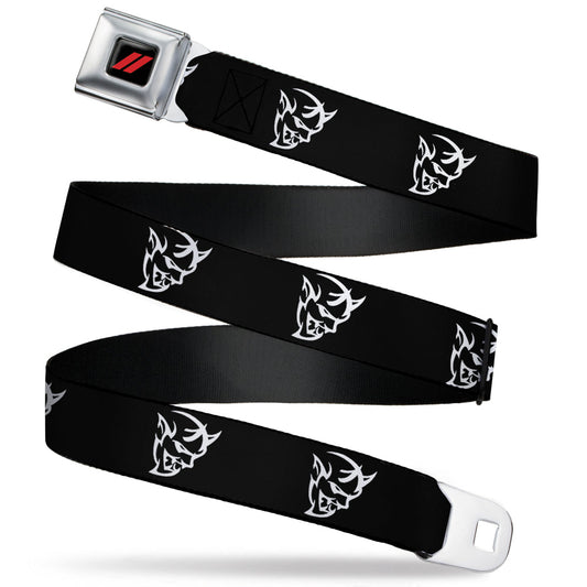 Dodge Rhombus Icon Full Color Black Red Seatbelt Belt - Dodge Demon Icon Black/White Webbing