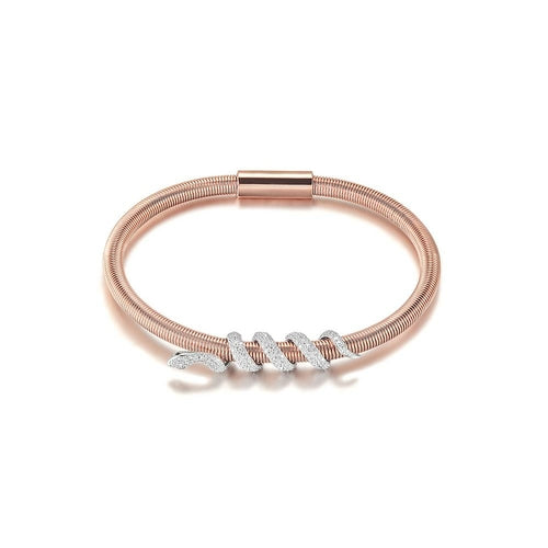 Snake Coiled Bangle Bracelet Gold Plated Crystal Accents