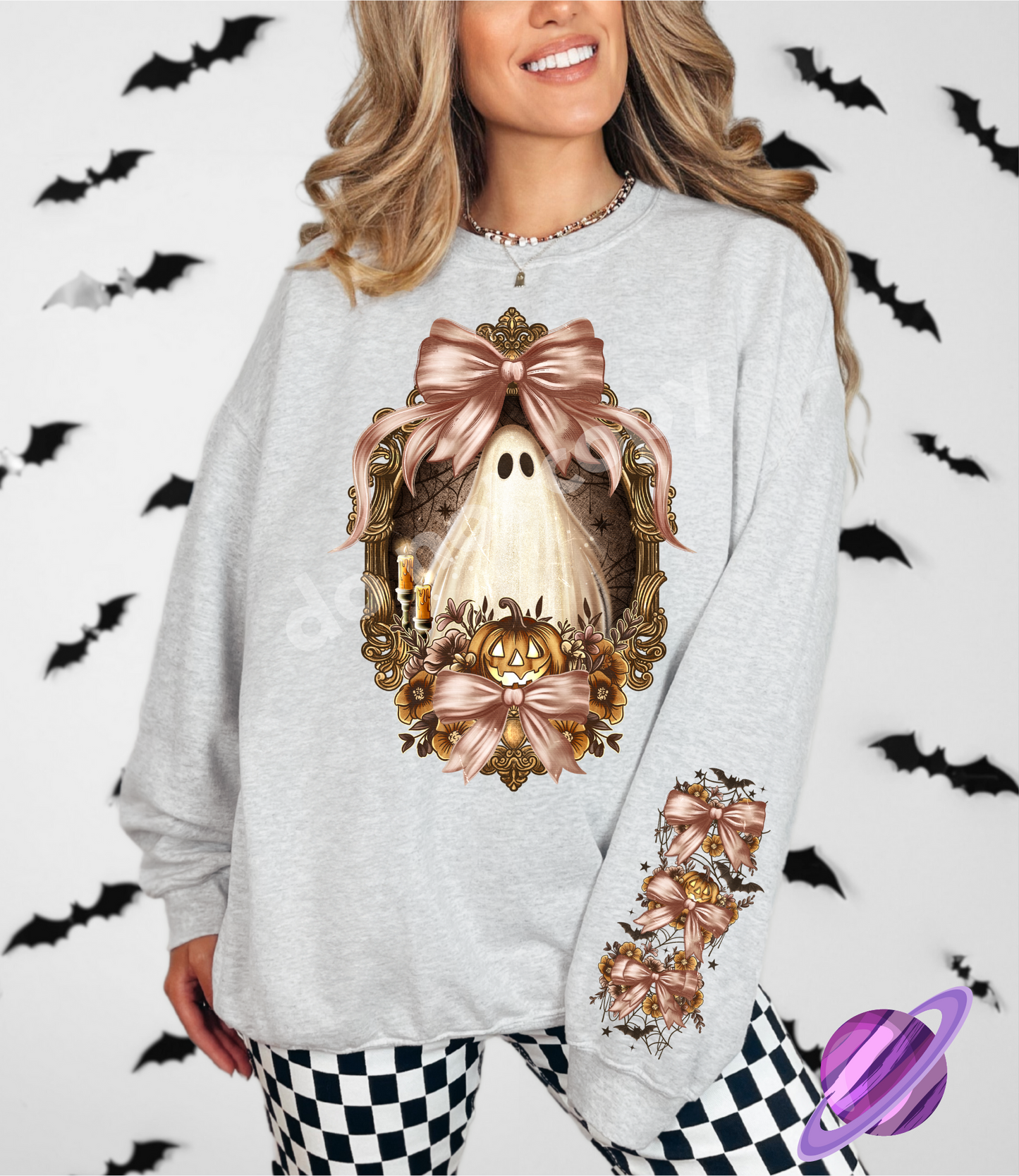 SPOOKY BOW - CREWNECK SWEATSHIRT  W/ SLEEVE PRINT
