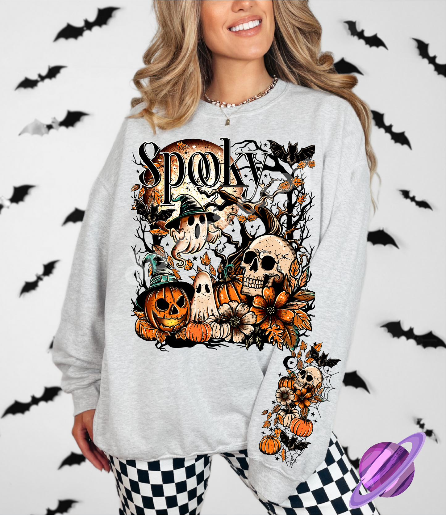 SPOOKY - CREWNECK SWEATSHIRT  W/ SLEEVE PRINT